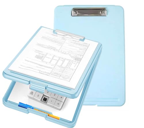 Schreibmappe A4, Klemmbrett A4 mit Aufbewahrung, mit Metallklemme und stifthalter,Clipboard aus Karton,Klemmbrettmappe für die Arbeit,Ideal für Schul,Heim,Klassenzimmer,Büro Verwenden, Aufhängen,Blau von Huifengjie