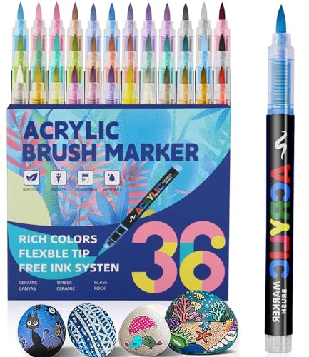 36 Farben Pinselspitze Acrylstifte Set,Brush Tip Acrylic Pens Set,Acryl Paint Marker für Steine, Holz, Keramik & Glas,Acryllfarben Stifte für DIY, Kunst 36 Farben Pinselspitze Acrylstifte Set,Brush Tip Acrylic Pens Set,Acryl Paint Marker für Steine, Holz, Keramik & Glas,Acryllfarben Stifte für DIY, Kunst von Huifoo