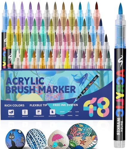 48 Farben Pinselspitze Acrylstifte Set,Brush Tip Acrylic Pens Set,Acryl Paint Marker für Steine, Holz, Keramik & Glas,Acryllfarben Stifte für DIY, Kunst 48 Farben Pinselspitze Acrylstifte Set,Brush Tip Acrylic Pens Set,Acryl Paint Marker für Steine, Holz, Keramik & Glas,Acryllfarben Stifte für DIY, Kunst von Huifoo