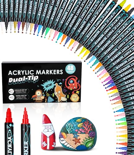 Acrylstifte für Steine Wasserfest,acrylfarben stifte,48 Stifte Dual Tip Acrylfarben Stifte Steine Bemalen Set,acrylfarben für Steine Holz,Glas,Leinwand,Stein,Stoff,DIY Fotoalben,Keramik Acrylstifte für Steine Wasserfest,acrylfarben stifte,48 Stifte Dual Tip Acrylfarben Stifte Steine Bemalen Set,acrylfarben für Steine Holz,Glas,Leinwand,Stein,Stoff,DIY Fotoalben,Keramik von Huifoo