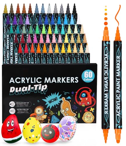 Acrylstifte für Wasserfest,60 Stifte Dual Tip Acrylfarben Stifte Steine Bemalen Set,acrylfarben für Steine Holz,Glas,Leinwand,Stein,Stoff,DIY Fotoalben,Keramik Acrylstifte für Wasserfest,60 Stifte Dual Tip Acrylfarben Stifte Steine Bemalen Set,acrylfarben für Steine Holz,Glas,Leinwand,Stein,Stoff,DIY Fotoalben,Keramik von Huifoo