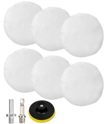 Auto Polierhaube,9 Stück 80MM Wolle Polieraufsatz Akkuschrauber Winkelschleifer, Auto Polierhaube Lammfell Pad Polierpads Wolle Polieraufsatz Akkuschrauber Set für Poliermaschine Schleifmaschine zum P von Huifoo