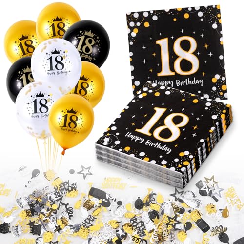 Huiguli 18 Geburtstag Deko, 40 Stück Servietten 18 Geburtstag, 15 Stück Schwarz Gold Weiß Luftballons and Konfetti Set, Geburtstagsdeko 18 Jahre für Junge Mädchen Huiguli 18 Geburtstag Deko, 40 Stück Servietten 18 Geburtstag, 15 Stück Schwarz Gold Weiß Luftballons and Konfetti Set, Geburtstagsdeko 18 Jahre für Junge Mädchen von Huiguli