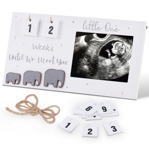 Huiguli Baby Bilderrahmen, Sonogramm Bilderrahmen mit Baby Countdown Wochen, Baby Ultraschallbilder Fotorahmen aus Holz, Gute Geschenk für Schwangere von Huiguli