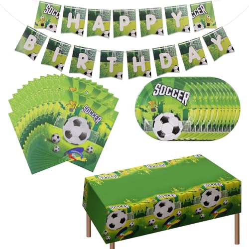 Huiguli Fußball Partygeschirr Set, Fußball Kindergeburtstag Geschirr Set mit Tischdecke Teller Servietten Banner, Fussball Party Pappteller für 10 Gäste Jungen Mädchen Geburtstagsfeier Huiguli Fußball Partygeschirr Set, Fußball Kindergeburtstag Geschirr Set mit Tischdecke Teller Servietten Banner, Fussball Party Pappteller für 10 Gäste Jungen Mädchen Geburtstagsfeier von Huiguli