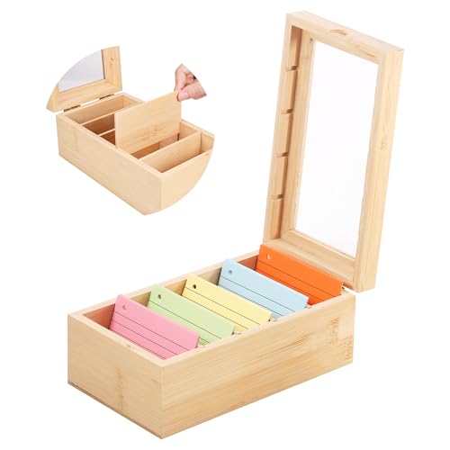 Huiguli Karteikarten Box A8 Holz mit Deckel Transparent 22cm*13cm*9cm Vokabelbox Lernkarteibox mit 5 Fächer für Büro Schulen und Heim（Karteikarten Nicht im Enthalten） von Huiguli