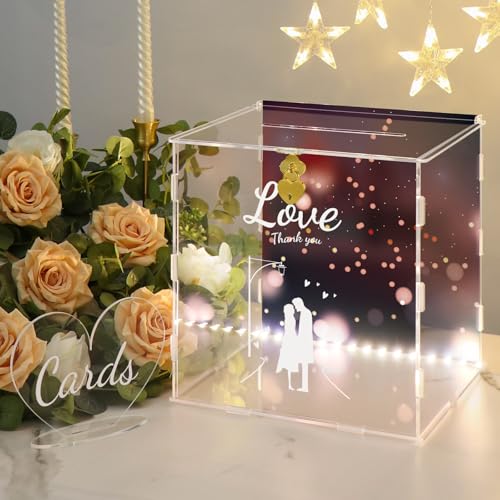 Huijintao Hochzeit Kartenbox aus Acryl, Geschenkkarten Box mit Schloss, Klar, 28x21x21 cm, für Hochzeit, Party, Jubiläum von Huijintao