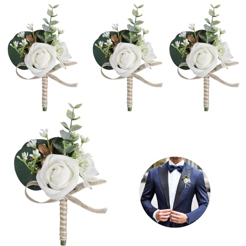 Huilimei Künstliche Herren-Rosen-Boutonniere, Knopfloch-Blumen mit Nadel und Clip, künstliche Hochzeitsblumen, Brautschmuck, Brautjungfer, weiße Ansteckblume für Hochzeit, Party, Abschlussball, Anzug, Huilimei Künstliche Herren-Rosen-Boutonniere, Knopfloch-Blumen mit Nadel und Clip, künstliche Hochzeitsblumen, Brautschmuck, Brautjungfer, weiße Ansteckblume für Hochzeit, Party, Abschlussball, Anzug, von Huilimei