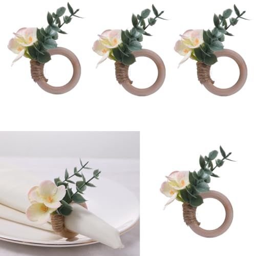 Serviettenringe, Holzperlen-Serviettenringhalter, Boho-grünes Blatt, Serviettenringe für Ostern, Erntedankfest, Weihnachten, Jahrestag, Abendessen, Hochzeit, Party, Tischdekoration (Rosa, 4 Stück) von Huilimei