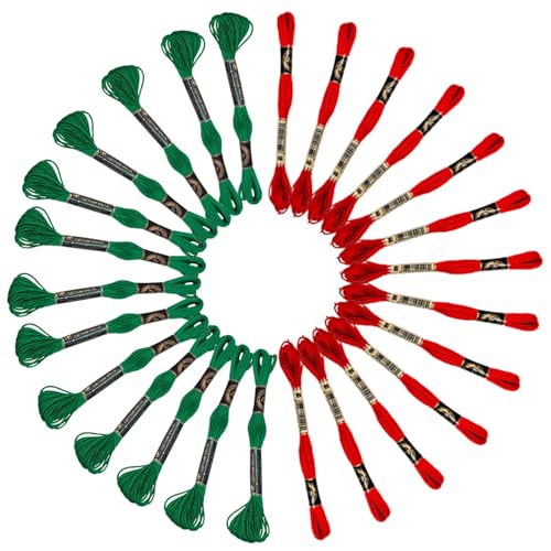 Huimai 26 Stränge Rot und Grün Stickgarn Set, Freundschaft Armbänder Floss, Kreuzstich Fäden für DIY Grün Rot Thematische Stickerei Projekt,Basteln,Häkeln (Rot + Grün) von Huimai