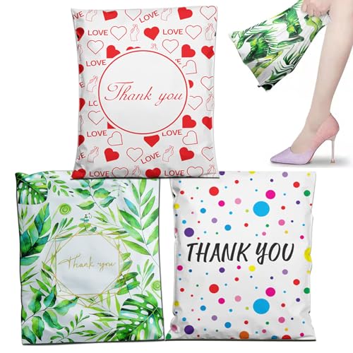 Huimai Bunte Versandbeutel 60 Stück Selbstklebend Plastik Versandtaschen mit "Thank You" Wasserdichte Kuriertaschen Undurchsichtig Versandtüten für Kleidung, 25.5cm x 33cm(60 Stück 3 Farbe) von Huimai