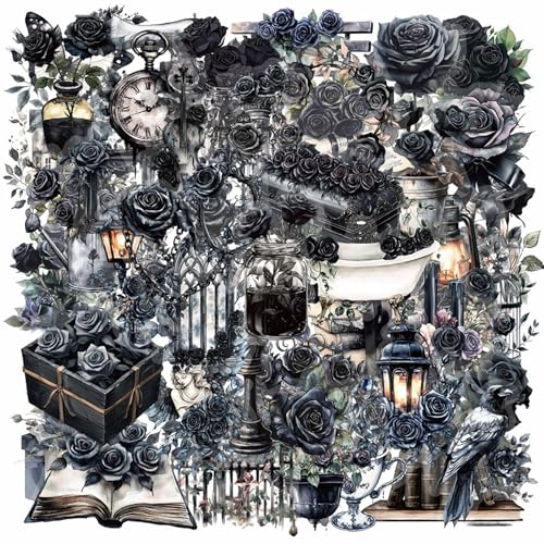 50 Stück Gothic-Aufkleber, schwarze Rose, Vintage-Gothic-Aufkleber, ästhetischer Scrapbook-Aufkleber, wasserdicht, Vinyl-Aufkleber für Kindle, Wasserflaschen, Laptops, Bücher, Teenager, Erwachsene 50 Stück Gothic-Aufkleber, schwarze Rose, Vintage-Gothic-Aufkleber, ästhetischer Scrapbook-Aufkleber, wasserdicht, Vinyl-Aufkleber für Kindle, Wasserflaschen, Laptops, Bücher, Teenager, Erwachsene von Huipalon