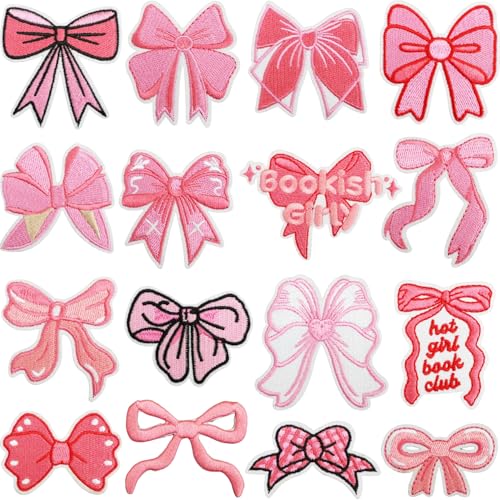 Aufnäher zum Aufbügeln für Kleidung, Rosa, Schleife, bestickt, niedlicher Schleifenknoten, Reparaturstoff für Kleidung, Jacken, Jeans, Hüte, Schuhe, Rucksäcke, Dekoration, DIY, 16 Stück Aufnäher zum Aufbügeln für Kleidung, Rosa, Schleife, bestickt, niedlicher Schleifenknoten, Reparaturstoff für Kleidung, Jacken, Jeans, Hüte, Schuhe, Rucksäcke, Dekoration, DIY, 16 Stück von Huipalon