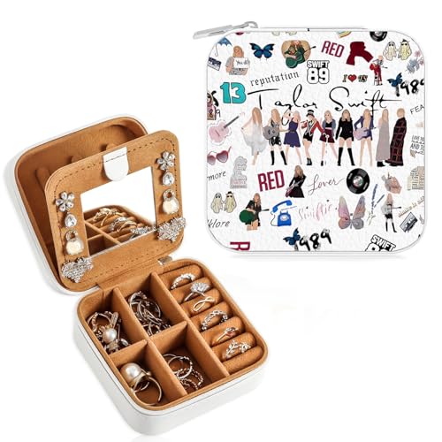 Huipalon Reise-Schmuckschatulle, Geschenke für Musikliebhaber, kleine Taylor Schmuckschatulle mit Spiegel, Reise-Schmuck-Organizer für Halsketten, Ohrringe, Ringe, Musikliebhaber, Geschenke für von Huipalon