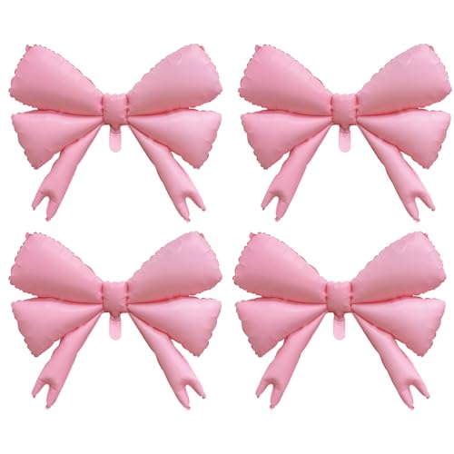 Luftballons mit rosa Schleife, 4 Stück, Geburtstagsdekorationen, rosa Schleife, Aluminium-Luftballons für Junggesellinnenabschiede, Prinzessinnen-Thema, Geburtstagsparty, Braut-Verlobung, Dekorationen von Huipalon