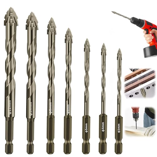 Huiyuenuo 7stk Neuer Vierschneidiger Sägezahn-Exzenterbohrer, Hochfeste Exzenter-Bohrer Sets, Vierschneidiger Gezackter Exzenterbohrer, für Beton Glas Mauerwerk (3/4/5/6/8/10/12mm) von Huiyuenuo