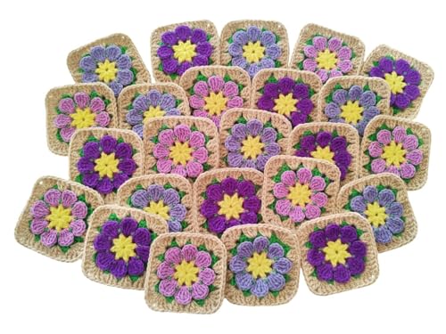 HukDok Handgefertigte, schöne gehäkelte Oma, quadratische Dekoration, Nähapplikationen, Blumen, Häkeln, Aufnäher, Reparaturflicken für Jacke, Kleid, Kleidung, Taschen, DIY-Zubehör (violett) von HukDok