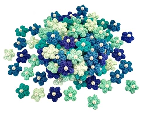 HukDok Handgefertigte Häkelblumen zum Aufnähen, Blumenblüten-Applikationen, Verzierungen, Ornament-Zubehör für Kleidung, Reparatur, DIY, Nähen, Basteln, Dekoration, Blau von HukDok