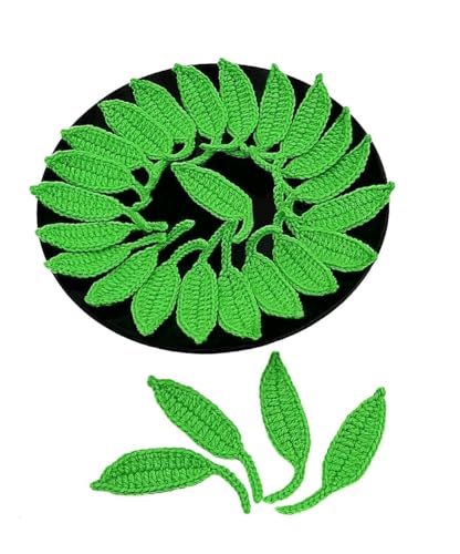 HukDok Handgefertigte gehäkelte Blumen Blätter künstliche Blätter für Dekoration Verzierung Scrapbook Kartenherstellung Ornament Zubehör Baumwollgarn DIY Handwerk (lange grüne Blätter) von HukDok