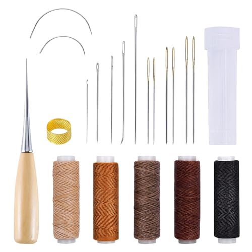 21 Ledernadel Wachsfaden, Ledernadel und Gewachstes Garn, Teiliges Ledernäh Set Inklusive 5 Rollen Wachsfaden Sattlergarn Nähahle Verschiedene Nadeln und Fingerhut, Reparatur und Lederhandwerks Kit 21 Ledernadel Wachsfaden, Ledernadel und Gewachstes Garn, Teiliges Ledernäh Set Inklusive 5 Rollen Wachsfaden Sattlergarn Nähahle Verschiedene Nadeln und Fingerhut, Reparatur und Lederhandwerks Kit von Hukneqn