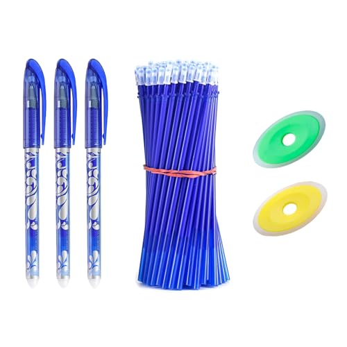 55pcs Radierbarer Ersatzminen Blaut, 0.5mm für Stifte, Kugelschreiber, Mit 2 Radiergummis und 3 Gelschreiber für Bürobedarf, Ideal für Notizen und Skizzen von Hukneqn