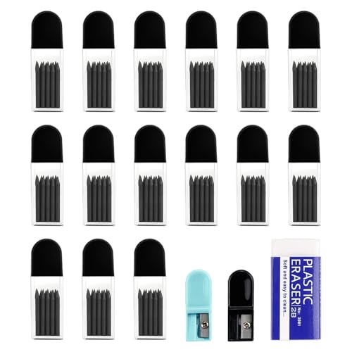 Zirkelersatzminen, 150PCS 2mm 2B Zirkelminen, Zirkel Ersatzminen Set, Zirkel Ersatzminen, 2 Anspitzer und 1 Radiergummi für Zeichnen Schreiben und Skizzieren, Mathematische Zeichnungserstellung von Hukneqn