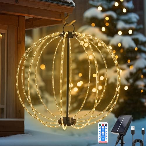 Beleuchtete Faltbare Kugeln Weihnachten Durchmesser 30 cm, Solar Lichter Laternen Aussen mit Remote, 8 Mod Hängende Laternen Lichter, Solar Garten Lampen Für Weihnachten Partys Balkon Hochzeit Dek von Hulaiyaa