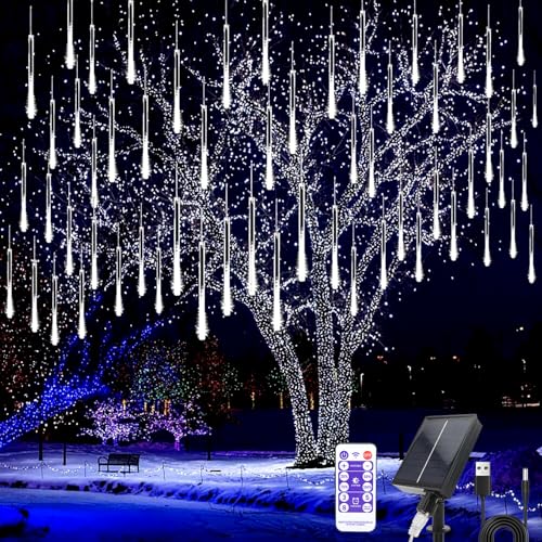 Hulaiyaa Fallende Regen Tropfen Solar Leuchten Dekorative Licht Schläuche 30 CM 10 Röhren, Solar Meteor Schauer Regen Lichter mit Fernbedienung, Weihnachts Beleuchtung für Halloween Garten Hochzeit von Hulaiyaa