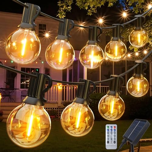 Hulaiyaa Solar Lichterketten Garten G40 12 M 20 Glühbirnen, 8 Modi Lichterkette Glühbirnen Aussen Solar, Lichterkette Haufseil Außen Glühbirnen mit Fernbedienung für Patio Balkon Party Hochzeit von Hulaiyaa