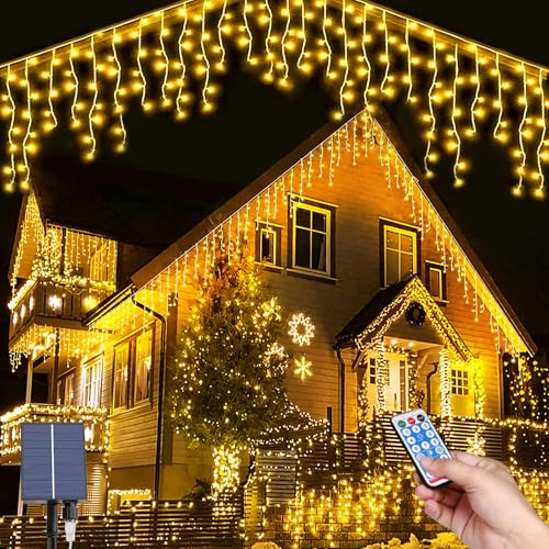 Hulaiyaa Solare Eiszapfen Lichter, 6M Solar Lichterkette Weihnachtsbeleuchtung mit Fernbedienung, 264LEDs Wasserdicht Solar Lichterkette Deko für den Courtyard Garden Street Park Hulaiyaa Solare Eiszapfen Lichter, 6M Solar Lichterkette Weihnachtsbeleuchtung mit Fernbedienung, 264LEDs Wasserdicht Solar Lichterkette Deko für den Courtyard Garden Street Park von Hulaiyaa