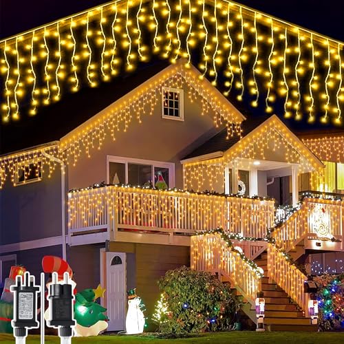 Hulaiyaa Wasserdicht LED Eisregen Lichterkette Außen 5M, 8 Modi Eiszapfen Vorhang Lichter mit Stecker, 256 LED Draußen Innen Eiszapfen Lichter Vorhang Aussen für Garten Balkon Weihnachten Hof von Hulaiyaa