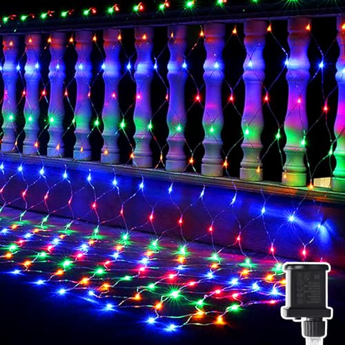 Hulaiyaa Wasserdichte Lichter Kette Netz 192 LEDs, 2 * 3M Lichterkette Netzlicht, 8 Modi Lichternetz Außen fur Weihnachts Büsche Garten, Lichterkette Außen Netz Baum Party Innenräume Dekorationen von Hulaiyaa