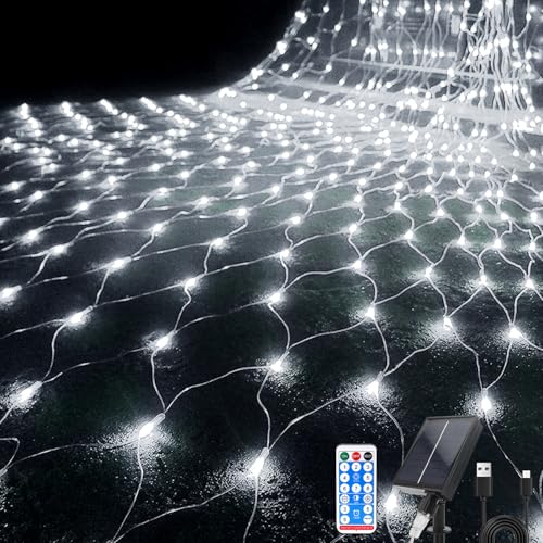 Hulaiyaa Wasserdichte Lichter Kette Netz Solar 192 LEDs, 2 * 3M Fernbedienung Net Lichterketten mit Timer, 8 Modi Lichternetz Außen fur Weihnachts Büsche Garten, Lichterkette Außen Netz Baum von Hulaiyaa