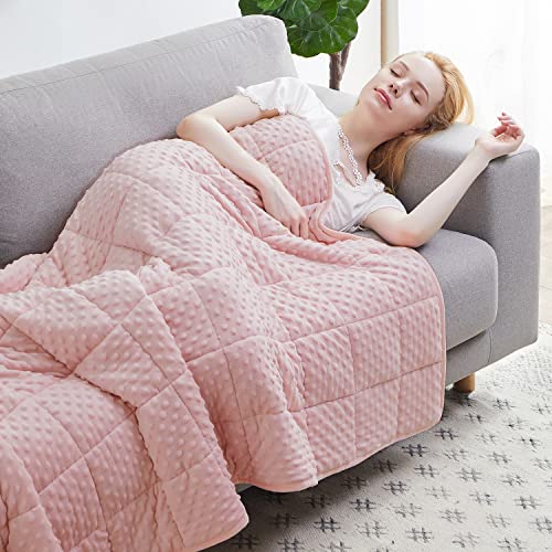 Huloo Sleep Gewichtete Decke Twin 6,8 kg für Erwachsene (121,9 x 201,9 cm, pink), atmungsaktive, weiche Minky gewichtete Überwurfdecke für alle Jahreszeiten, schwere Decke mit hochwertigen Glasperlen von Huloo Sleep