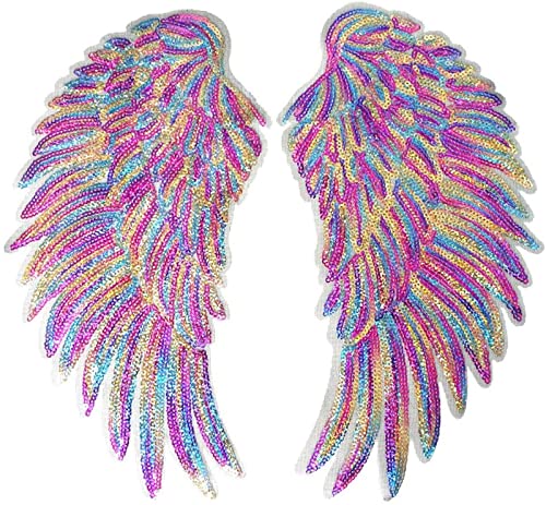 Wing Patches zum Aufbügeln oder Aufnähen mit Pailletten, besticktes Abzeichen, Motiv-Applikation, für Kleidung, Jeans, T-Shirt, 20 Stück (Gold) (Lila) von Huluth