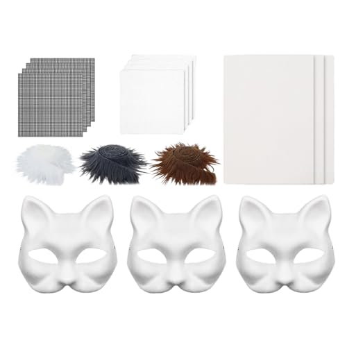 Humdcdy Halloween-Gesichtsabdeckungs-Set, Halloween-Abdeckung, blanko, Kätzchen-Gesichtsabdeckung mit Netz, handgefertigte Kostüme für Tierliebhaber, Verkleidungen, Veranstaltungen, Partys von Humdcdy