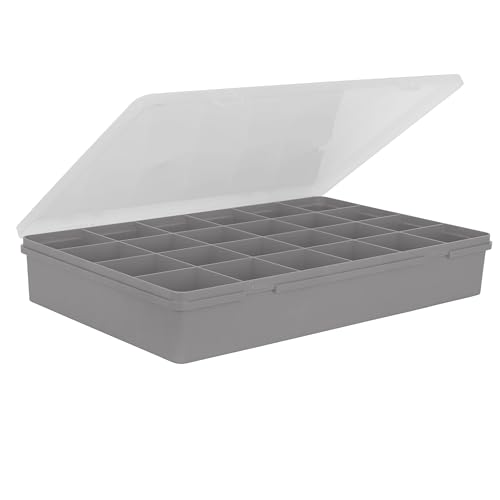 XXL Sortierbox mit 24 Fächern zu je 8,5x9,5 cm - 60x38x10cm groß GRAU mit transparentem Deckel - ideal für Christbaumkugel und Weihnachtsschmuck Aufbewahrungsbox Sortimentskasten Sortierkasten XXL Sortierbox mit 24 Fächern zu je 8,5x9,5 cm - 60x38x10cm groß GRAU mit transparentem Deckel - ideal für Christbaumkugel und Weihnachtsschmuck Aufbewahrungsbox Sortimentskasten Sortierkasten von Hummelladen