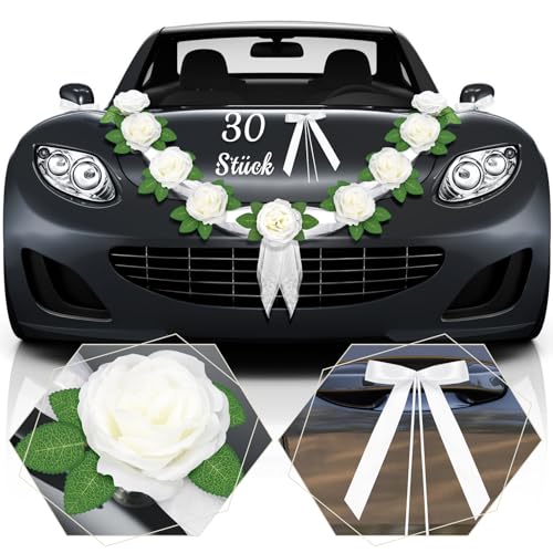 Autoschmuck Hochzeit, Autoschmuck Hochzeit Motorhaube mit 30 Autoschleifen Hochzeit, Hochzeitsdeko Auto, Tischdeko Hochzeit, Hochzeit Autoschmuck, Deko Hochzeit Tischdeko von Humtudeit