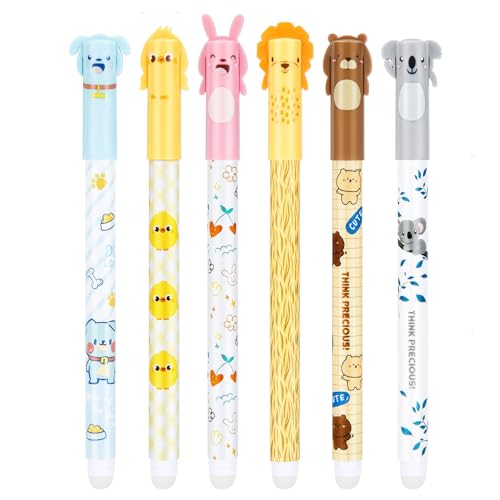 Humtudeit Radierbarer Kugelschreiber, 6 0.5mm Radierbare Stifte, Blau Stift Radierbar, Gelschreiber Erasable Pen Set, Kugelschreiber mit Radiergummi für Kinder Studenten Schul Bürobedarf von Humtudeit