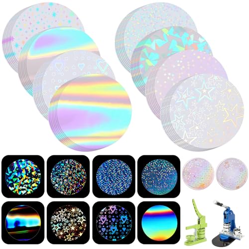 200 Stück Abzeichen-Schutzfolie, 35 mm, 8 Arten von holografischem Glitzer, Abzeichenfolie für 25 mm Knopfmacher, 25 mm Knopfherstellungszubehör von Humyoun