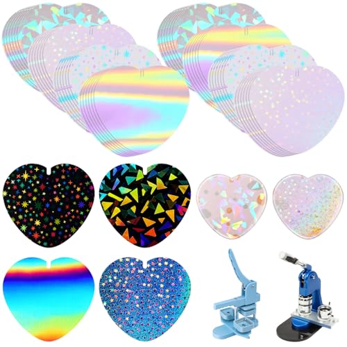 200 Stück Herzknopf-Maker-Zubehör, Folie für Nadelmacher-Maschinen, 4 Arten von holografischen Glitzerfolien für 57 mm Abzeichen-Schutzfolie 200 Stück Herzknopf-Maker-Zubehör, Folie für Nadelmacher-Maschinen, 4 Arten von holografischen Glitzerfolien für 57 mm Abzeichen-Schutzfolie von Humyoun