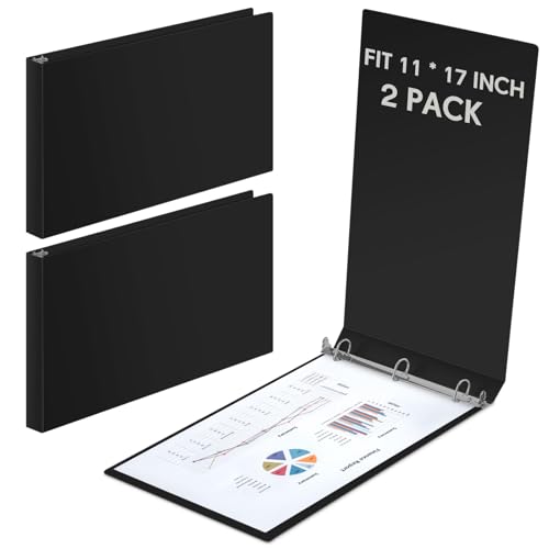 Humyoun 2 Stück 27,9 x 43,2 cm 3-Ringbücher 2,5 cm Ringe, strapazierfähig, D-Ringbinder, Economy, hält 27,9 x 43,2 cm Papier für Kunstwerke, Blaupausen, Büro, Zuhause, Arbeitsplätze (schwarz) von Humyoun