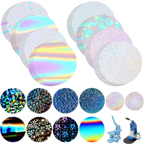 Humyoun 200 Stück Abzeichenfolie, 70 mm, 8 Arten von holografischem Glitzer, Abzeichen-Schutzfolie für 5,7 cm (2,25 Zoll) 58 mm Knopfmacher für runde Knopfhersteller von Humyoun