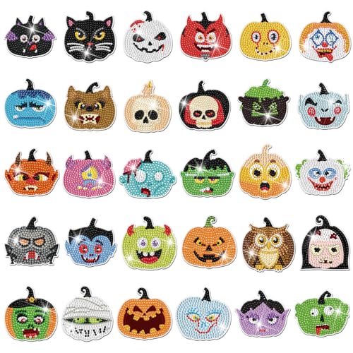 Humyoun 30 Stück Happy Diamond Painting Karten Bulk Diamond Art Grußkarten DIY Postkarte 5D Runde Bohrer Kunst Handwerk für Erwachsene Anfänger (Halloween) von Humyoun