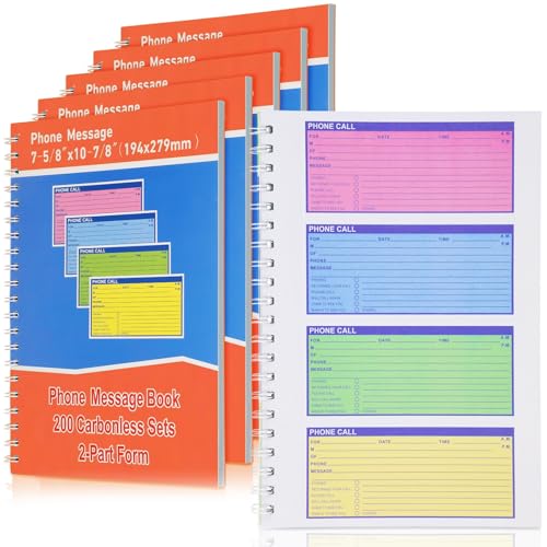 Humyoun 5 Pcs Spiral Bound Phone Message Book with Carbon Message Pads Copy 7.65x11inch Part Colorful Carbonless Telephone Duplicate Spiral Phone Call Log Book for Business Office von Humyoun
