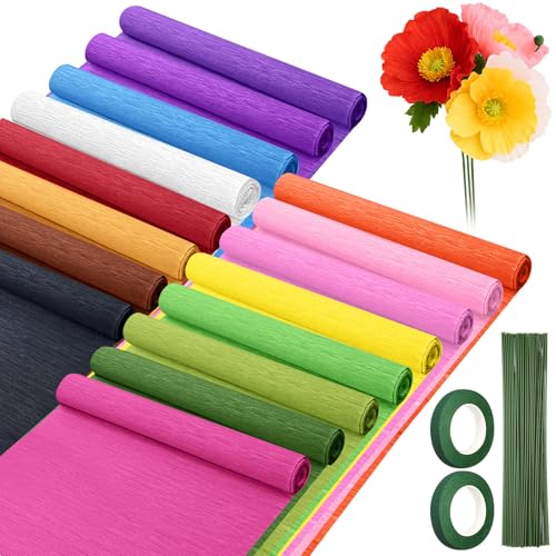 Humyoun Krepppapierrollen, 40,6 cm breit, 2,5 m lang, Krepppapier-Blumenschlangen mit 60 Blumenstieldrähten und 2 Blumenbändern für Blumenherstellung, DIY, Geburtstag, Hochzeit, Dekoration, lebendige von Humyoun
