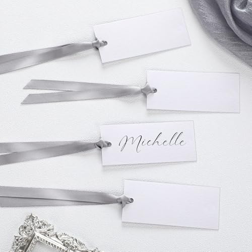 Humyoun Tischkarten für Tischdekoration, blanko, Hochzeits-Tischkarten mit Satinband, 4,9 x 8,9 cm, hängende Geschenkanhänger für Hochzeit, Abendessen, Bankett, Party, Tischdekoration, 50 Stück Humyoun Tischkarten für Tischdekoration, blanko, Hochzeits-Tischkarten mit Satinband, 4,9 x 8,9 cm, hängende Geschenkanhänger für Hochzeit, Abendessen, Bankett, Party, Tischdekoration, 50 Stück von Humyoun