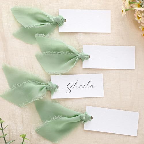Humyoun Tischkarten für den Tisch, blanko, Hochzeits-Tischkarten mit Chiffonband, 4,9 x 8,9 cm, hängende Geschenkanhänger für Hochzeit, Abendessen, Bankett, Party, Salbeigrün, 50 Stück Humyoun Tischkarten für den Tisch, blanko, Hochzeits-Tischkarten mit Chiffonband, 4,9 x 8,9 cm, hängende Geschenkanhänger für Hochzeit, Abendessen, Bankett, Party, Salbeigrün, 50 Stück von Humyoun