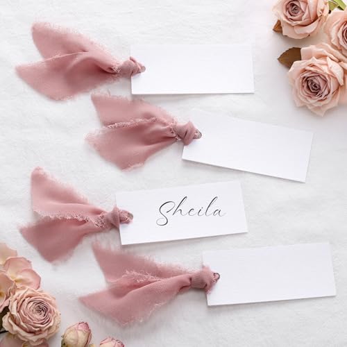 Humyoun Tischkarten für den Tisch, blanko, Hochzeits-Tischkarten mit Chiffonband, 4,9 x 8,9 cm, hängende Geschenkanhänger für Hochzeit, Abendessen, Bankett, Party, Tischdekoration, Zubehör, Staubige von Humyoun