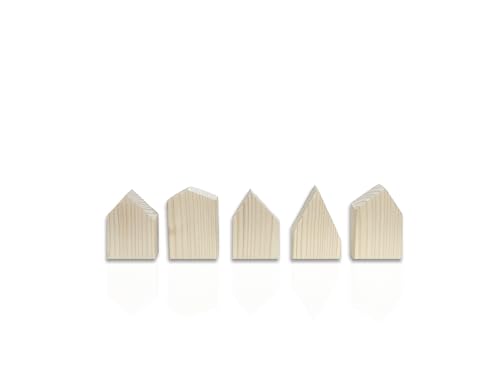 Mini Holz Häuser 5er-Set zum Basteln, gestalten und bemalen, DIY Deko, Geschenkidee oder Mitbringsel von Hund natürlich